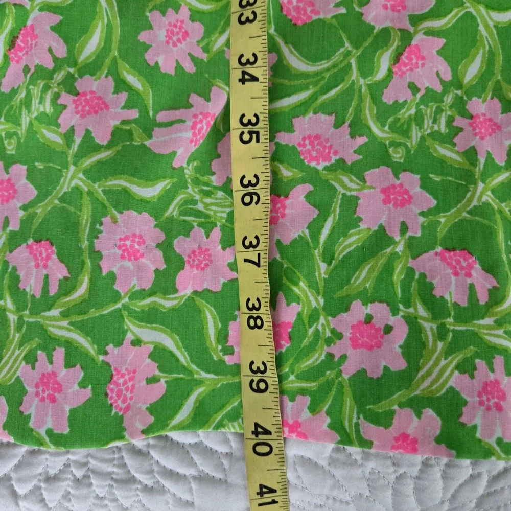 VTG Liza by Lilly Pulitzer Vintage Floral Sundress Green Pink Striped Trim 9/10 - Picture 6 of 8